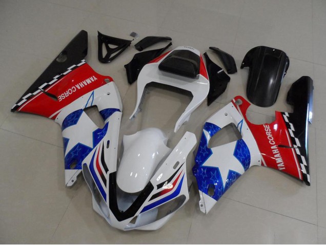 Lojas Carenagens Moto Yamaha YZF R1 2000-2001 - Branco Vermelho Azul Preto Corse