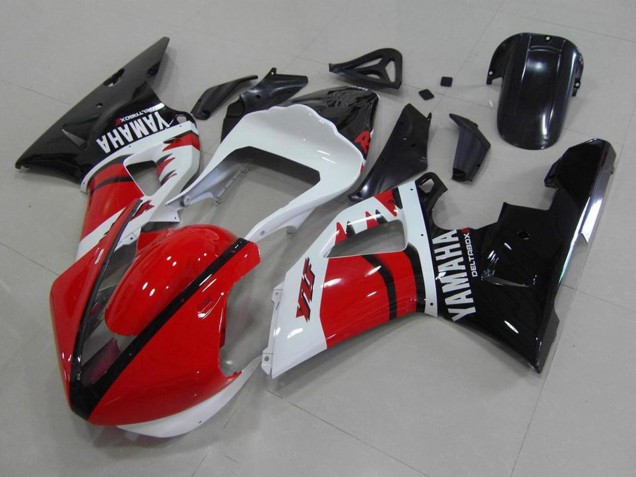 Lojas Carenagens Moto Yamaha YZF R1 2000-2001 - Vermelho Branco Preto Brilhante Corrida Version