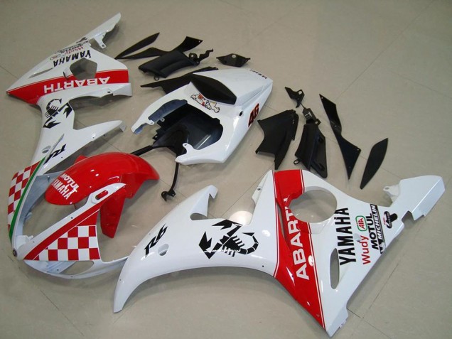 Lojas Carenagens Moto Yamaha YZF R6 2003-2004 - Branco Vermelho Abarth Motul