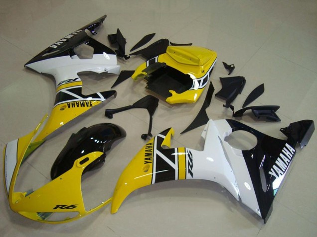 Lojas Carenagens Moto Yamaha YZF R6 2003-2004 - Amarelo Branco Preto Brilhante Aniversário