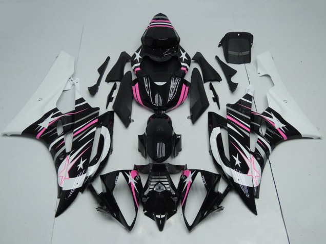 Lojas Carenagens Moto Yamaha YZF R6 2006-2007 - Branco Preto Brilhante Rosa Estrela Chama