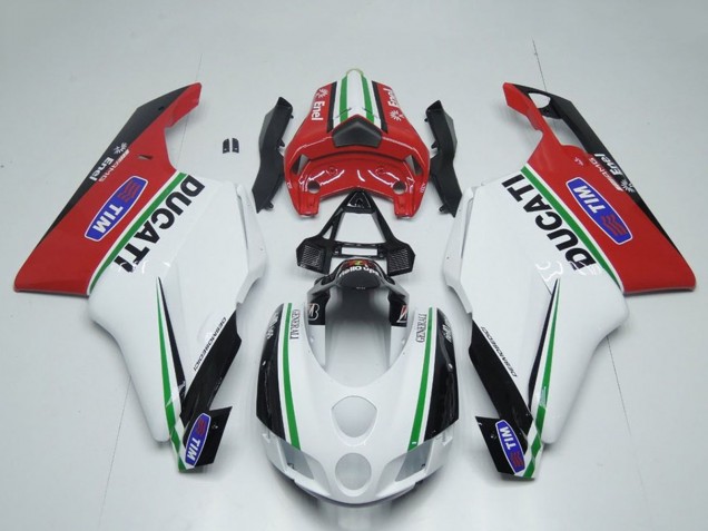 Lojas Carenagens Moto Ducati 749 999 2005-2006 - Branco Vermelho Verde Preto Brilhante Enel Generali Tim