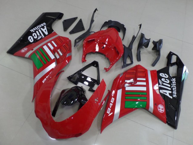 Lojas Carenagens Moto Ducati 848 2007-2014 - Vermelho Prata Verde Preto Brilhante Alice Sandisk