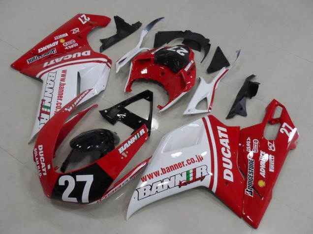 Lojas Carenagens Moto Ducati 1098 2007-2014 - Branco Vermelho Preto Brilhante Banner 27