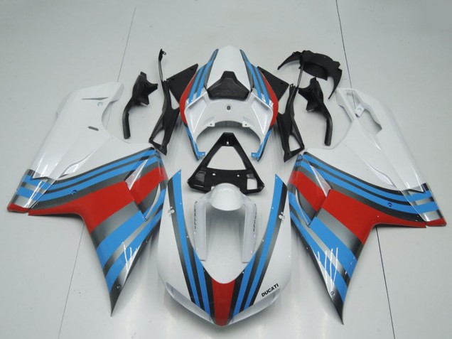 Lojas Carenagens Moto Ducati 848 1098 1198 2007-2014 - Branco Azul Vermelho