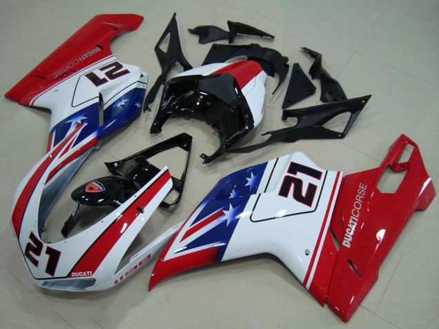 Lojas Carenagens Moto Ducati 1198 2007-2014 - Branco Vermelho Azul Preto Brilhante 21