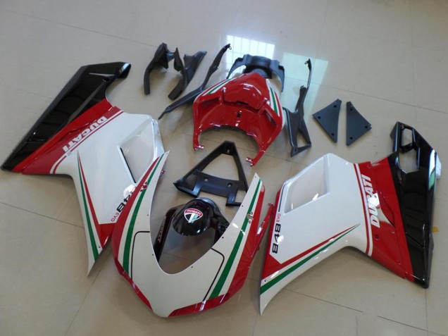 Lojas Carenagem Moto Ducati 848 2007-2014 - Branco Vermelho Verde Preto Brilhante