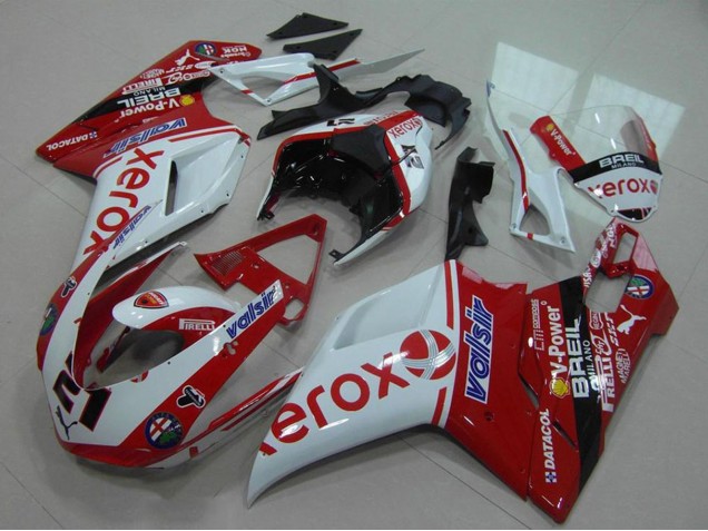 Lojas Carenagem Moto Ducati 848 1098 1198 2007-2014 - Branco Vermelho Preto Brilhante Valsir Xerox OEM Estilo 21
