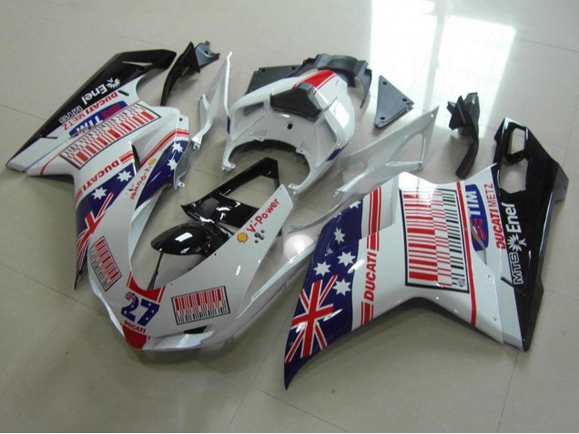 Lojas Carenagens Moto Ducati 848 1098 1198 2007-2014 - Branco Azul Vermelho Preto Brilhante Bandeira Americana Tim 27