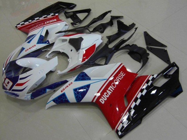 Lojas Carenagem Moto Ducati 848 2007-2014 - Branco Vermelho Azul Preto Brilhante Corse 69