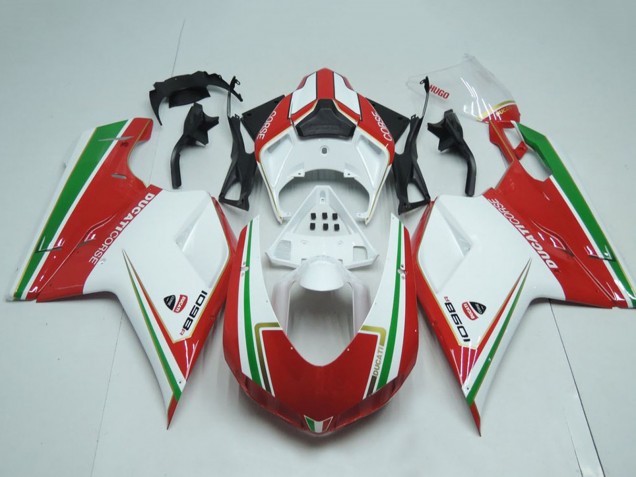 Lojas Carenagens Moto Ducati 1098 2007-2014 - Branco Vermelho Verde Listra