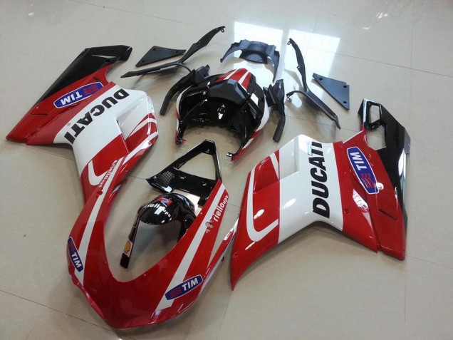 Lojas Carenagens Moto Ducati 848 1098 1198 2007-2014 - Branco Vermelho Preto Brilhante Tim