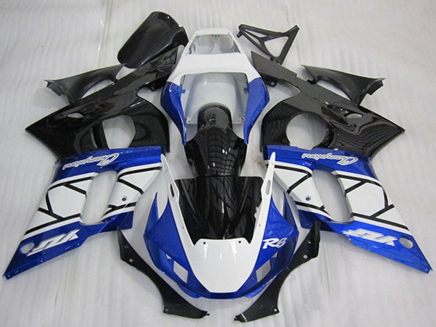 Lojas Carenagem Moto Yamaha YZF R6 1998-2002 - Branco Azul Preto Brilhante Champions