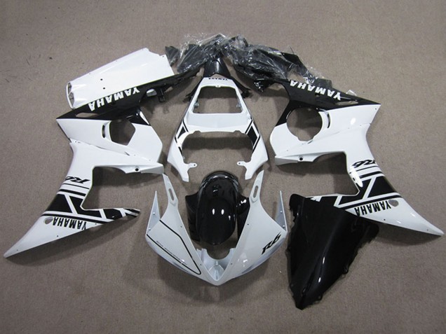 Lojas Kits Carenagens Moto Yamaha YZF R6 2003-2004 - Branco Preto Brilhante