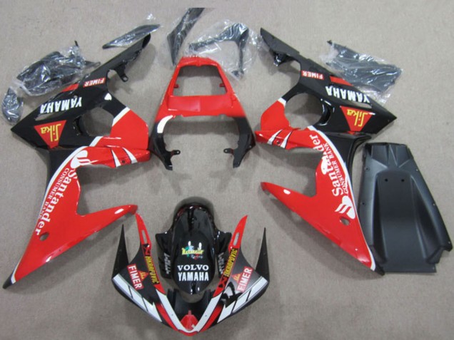 Lojas Carenagens Moto Yamaha YZF R6 2003-2004 - Vermelho Branco Preto Brilhante Santander Fimer Volvo