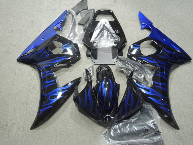 Lojas Carenagens Moto Yamaha YZF R6 2003-2004 - Preto Brilhante Azul Chama