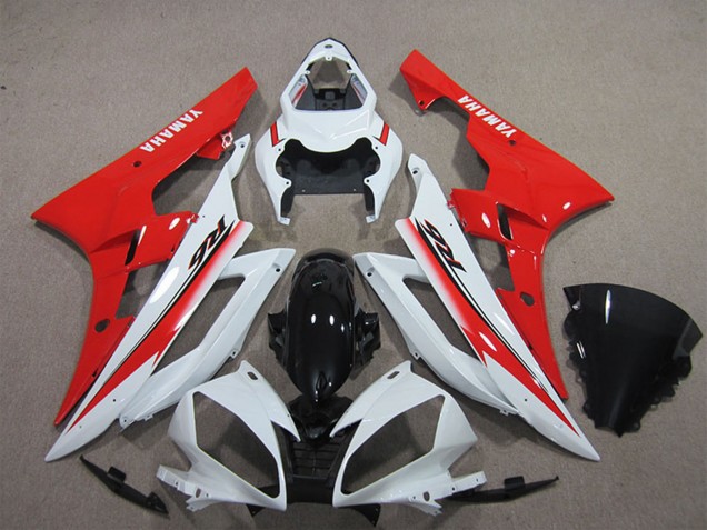 Lojas Carenagem Moto Yamaha YZF R6 2006-2007 - Branco Vermelho Preto Brilhante