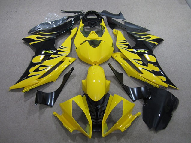 Lojas Carenagens Moto Yamaha YZF R6 2008-2016 - Amarelo Preto Brilhante Chama