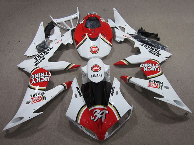 Lojas Carenagens Moto Yamaha YZF R6 2008-2016 - Branco Vermelho Lucky Strike