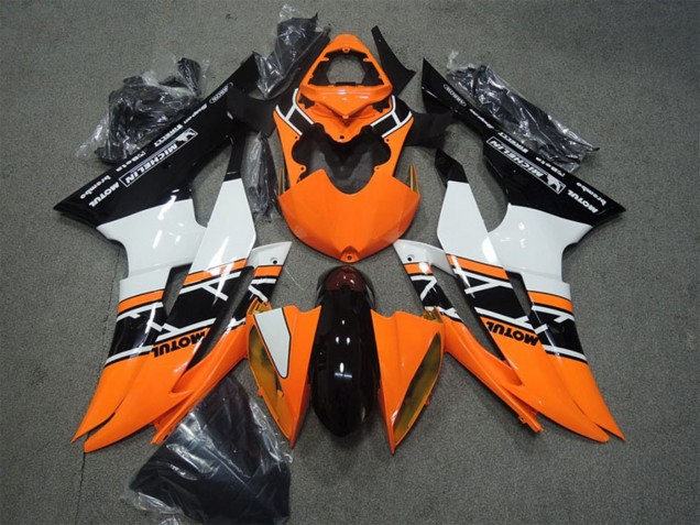 Lojas Carenagens Moto Yamaha YZF R6 2008-2016 - Laranja Branco Preto Brilhante Motul