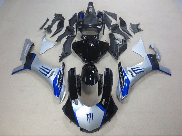 Lojas Carenagens Moto Yamaha YZF R1 2015-2019 - Prata Azul Preto Brilhante Monstro