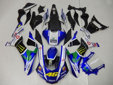 Lojas Carenagens Moto Yamaha YZF R1 2015-2019 - Branco Azul Preto Verde ENEOS MoviStar Monstro 46