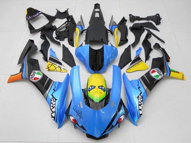 Lojas Kits Carenagem Moto Yamaha YZF R1 2015-2019 - Azul Amarelo Tubarão