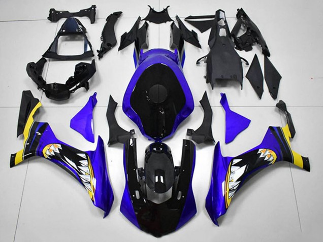Lojas Carenagens Moto Yamaha YZF R1 2015-2019 - Azul Amarelo Preto Brilhante Tubarão