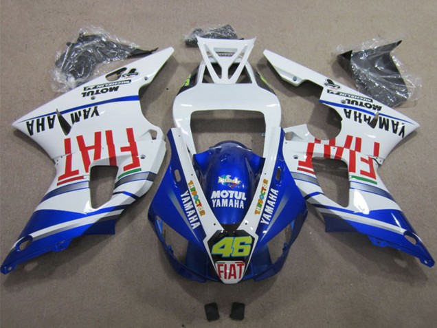 Lojas Carenagens Moto Yamaha YZF R1 1998-1999 - Branco Azul Vermelho Motul Fiat 46