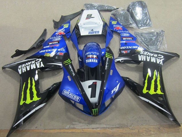 Lojas Carenagens Moto Yamaha YZF R1 2002-2003 - Branco Azul Preto Amarelo Néon Monstro Graves 1