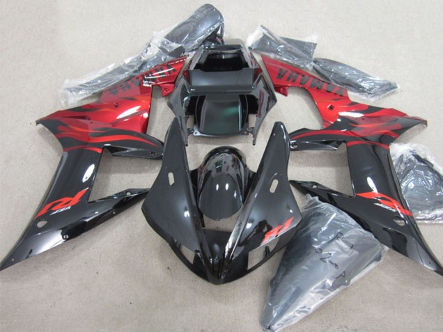 Lojas Carenagens Moto Yamaha YZF R1 2002-2003 - Preto Brilhante Vermelho Chama