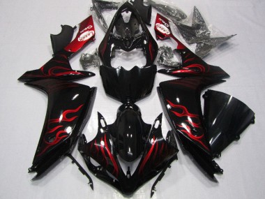 Lojas Carenagem Moto Yamaha YZF R1 2007-2008 - Preto Brilhante Vermelho Chama