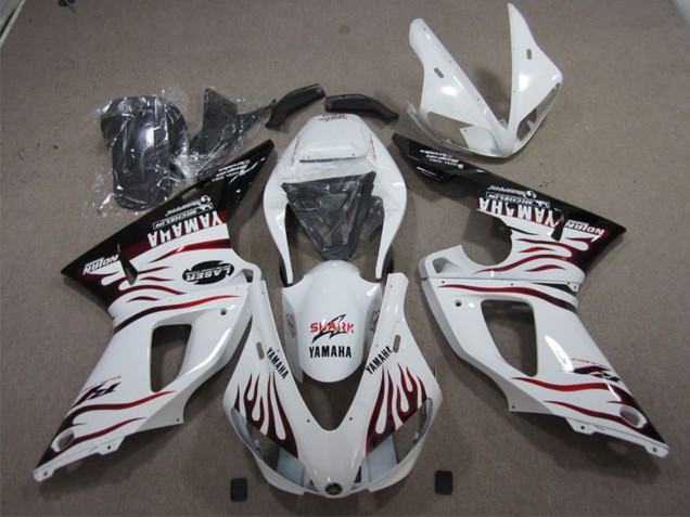 Lojas Carenagens Moto Yamaha YZF R1 2009-2011 - Branco Vermelho Preto Chama