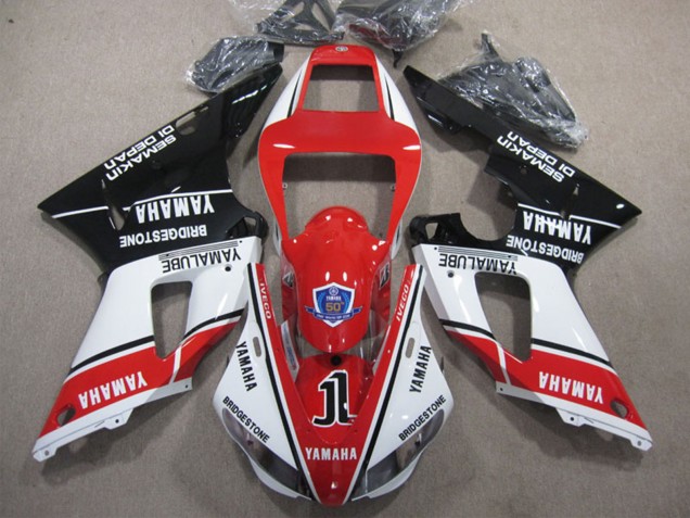 Lojas Carenagens Moto Yamaha YZF R1 2009-2011 - Branco Vermelho Preto Bridgestone Yamalube Semakin Didepan