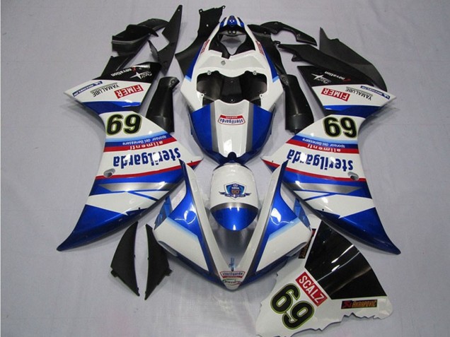 Lojas Carenagens Moto Yamaha YZF R1 2009-2011 - Branco Azul Preto Sterilgarda SCALZ 69