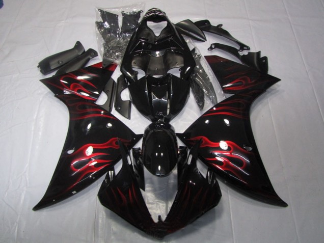 Lojas Carenagem Moto Yamaha YZF R1 2009-2011 - Preto Brilhante Vermelho Chama