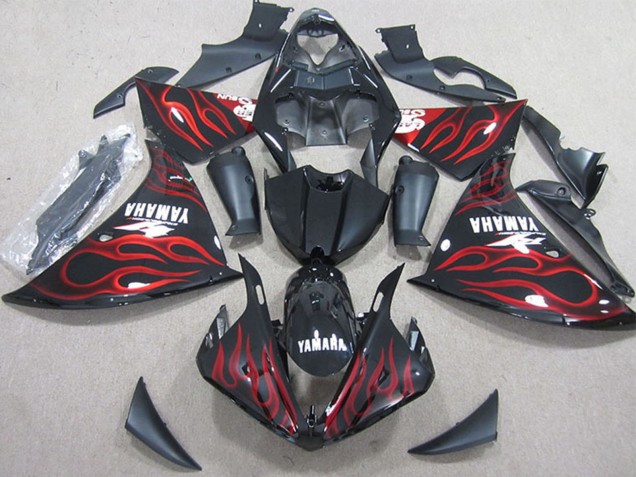 Lojas Carenagens Moto Yamaha YZF R1 2009-2011 - Preto Brilhante Vermelho Chama