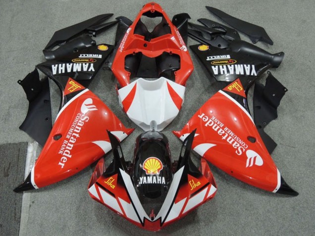 Lojas Carenagens Moto Yamaha YZF R1 2009-2011 - Vermelho Branco Preto Santander Vermelho