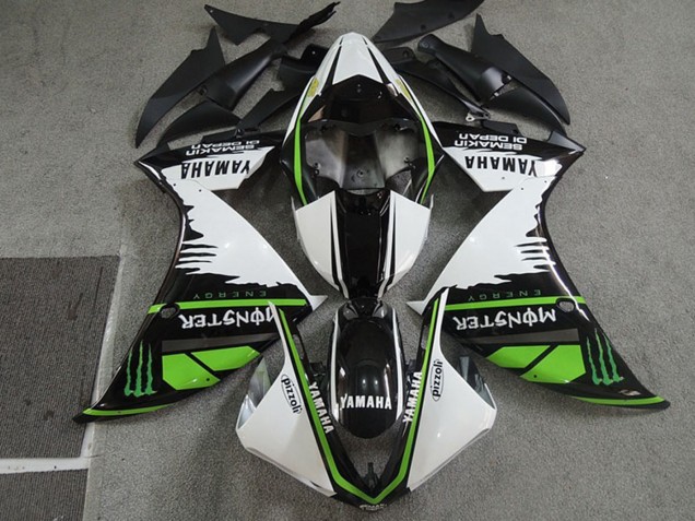 Lojas Carenagens Moto Yamaha YZF R1 2009-2011 - Branco Preto Verde Monstro Semakin Didepan