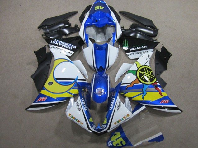 Lojas Carenagens Moto Yamaha YZF R1 2012-2014 - Branco Azul Amarelo Preto Pizzoli Semakin Didepan Monstro