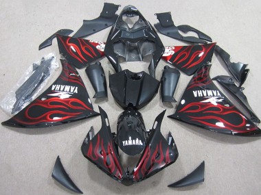 Lojas Carenagens Moto Yamaha YZF R1 2012-2014 - Preto Brilhante Vermelho Chama