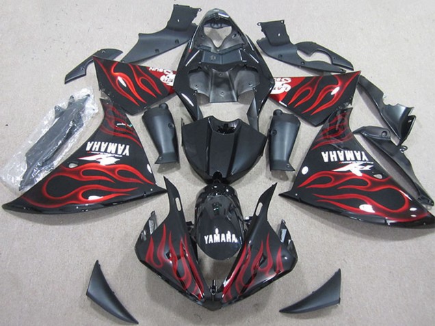Lojas Carenagens Moto Yamaha YZF R1 2012-2014 - Preto Brilhante Vermelho Chama