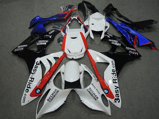 Lojas Carenagens Moto BMW S1000RR 2009-2014 - Branco Vermelho Azul Preto Brilhante Becker Carbon