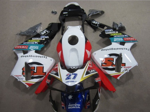 Lojas Carenagens Moto Honda CBR600RR 2003-2004 - Branco Vermelho Azul Preto Brilhante Denso 27