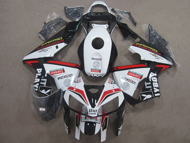 Lojas Carenagens Moto Honda CBR600RR 2005-2006 - Branco Vermelho Preto Star Lock Playboy