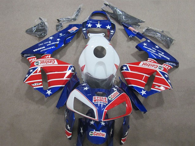 Lojas Carenagens Moto Honda CBR600RR 2005-2006 - Branco Vermelho Azul Cycle World Castrol