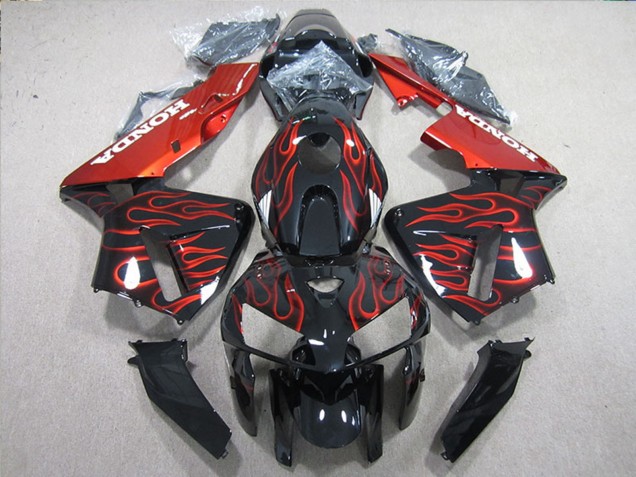 Lojas Carenagem Moto Honda CBR600RR 2005-2006 - Preto Brilhante Vermelho Chama