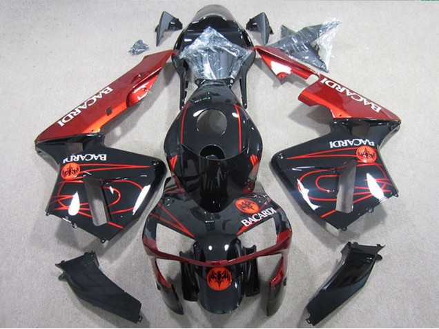 Lojas Carenagens Moto Honda CBR600RR 2005-2006 - Preto Brilhante Vermelho BACARDI