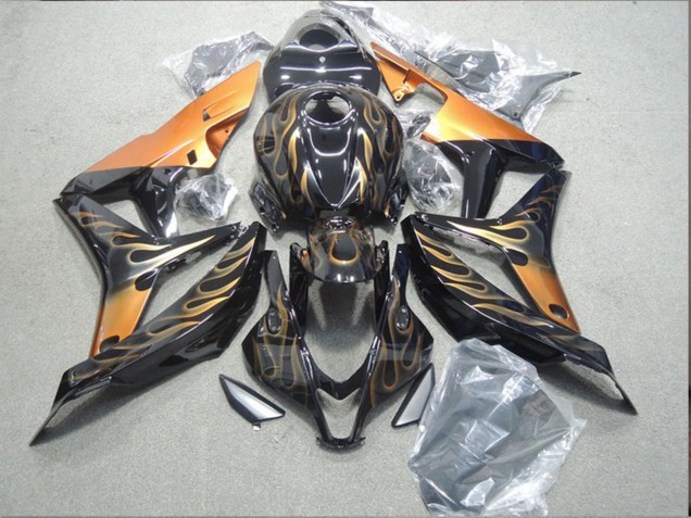 Lojas Carenagem Moto Honda CBR600RR 2007-2008 - Preto Brilhante Laranja Chama