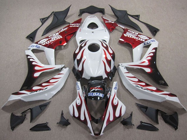 Lojas Carenagens Moto Honda CBR600RR 2007-2008 - Branco Vermelho Preto Brilhante Chama